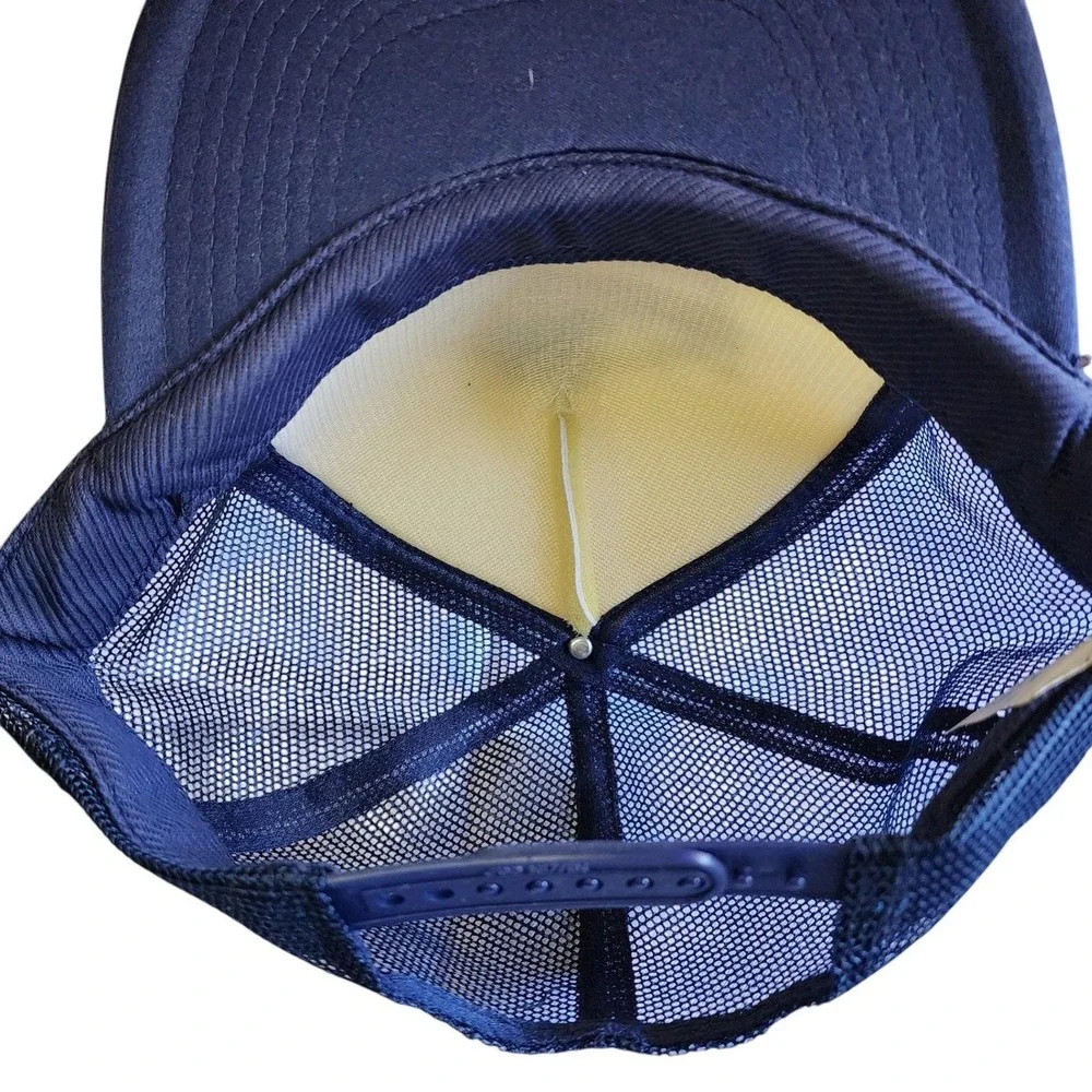 Vintage Hawaii Trucker Snapback Hat 80s 90s Palm Tree Nissin Cap Navy Blue White